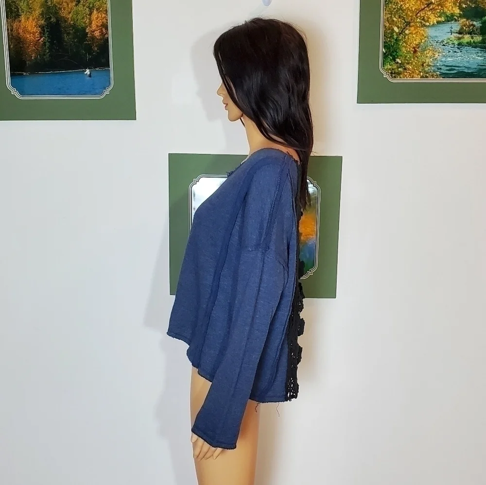 Free People Victorian Lace Crochet Long Sleeve Sweater